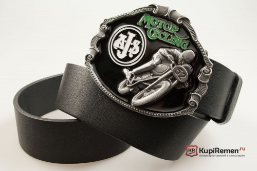 Кожаный ремень с пряжкой "A.J.S. MOTO" 3D - kupiremen.ru