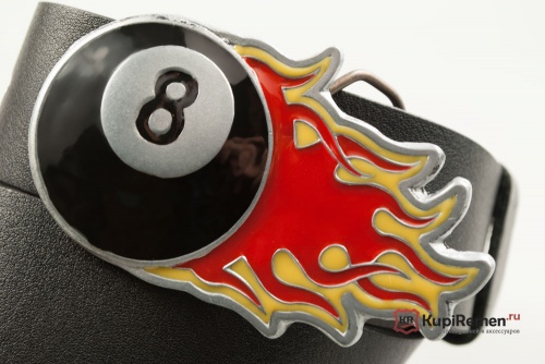 Кожаный ремень с пряжкой "FLAMING 8 BALL" (Пылающий 8-й шар) - kupiremen.ru