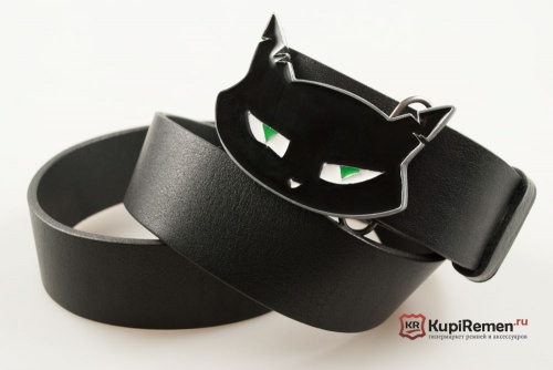 Кожаный ремень с пряжкой "MEAN KITTY BLACK" (значит котенок черный) - kupiremen.ru