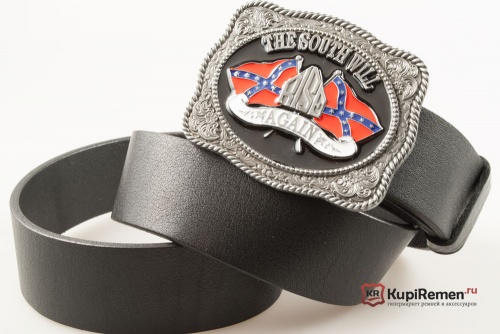 Кожаный ремень с пряжкой "Флаги конфедерации"  - kupiremen.ru