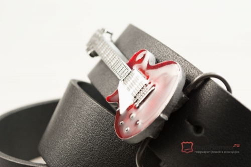 Кожаный ремень с пряжкой "GUITAR - RED" Электрогитара - бордовая" 3D - kupiremen.ru