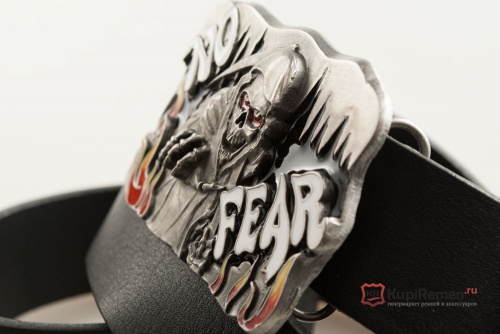 Кожаный ремень с пряжкой "No fear" (Не бойся) 3D - kupiremen.ru