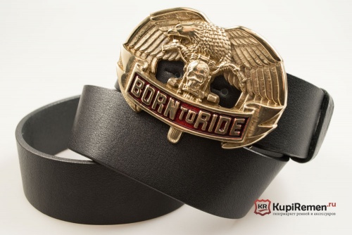 Кожаный ремень с пряжкой "Born to ride" (Латунь) - kupiremen.ru