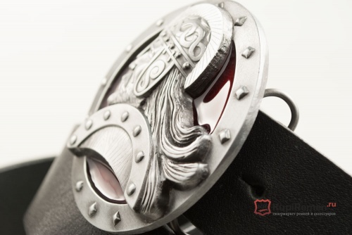 Кожаный ремень с пряжкой "VIKING HEAD - RED" (Голова викинга) 3D - kupiremen.ru