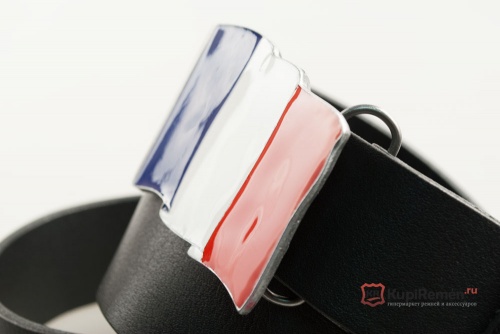 Кожаный ремень с пряжкой "FLAG - FRENCH" (Французский флаг) - kupiremen.ru