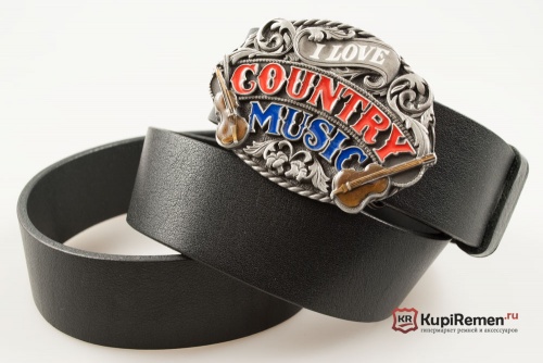 Кожаный ремень с пряжкой "I LOVE COUNRY MUSIC" (Я люблю музыку кантри) 3D - kupiremen.ru