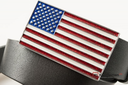 Кожаный ремень с пряжкой "U.S. FLAG" (Американский флаг) - kupiremen.ru