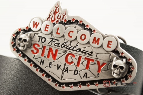 Кожаный ремень с пряжкой "SIN CITY" (Город грехов) - kupiremen.ru