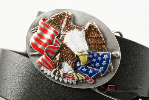 Кожаный ремень с пряжкой "EAGLE CLUTCHING FLAG" (Орёл с флагом) 3D - kupiremen.ru
