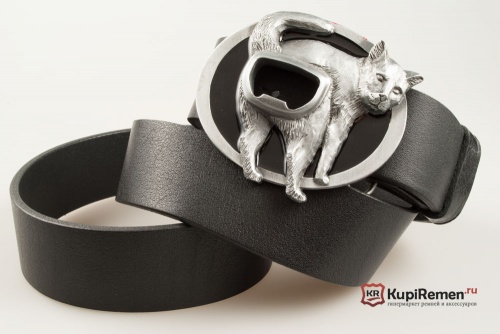 Кожаный ремень с пряжкой "Кот с открывалкой" 3D - kupiremen.ru