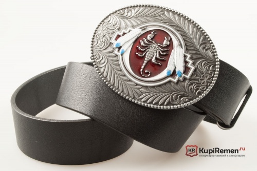 Кожаный ремень с пряжкой "Скорпион с перьями"  - kupiremen.ru