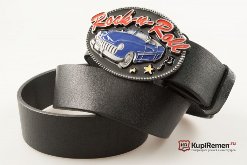 Кожаный ремень с пряжкой "ROCK&ROLL BLUE CAR"  - kupiremen.ru