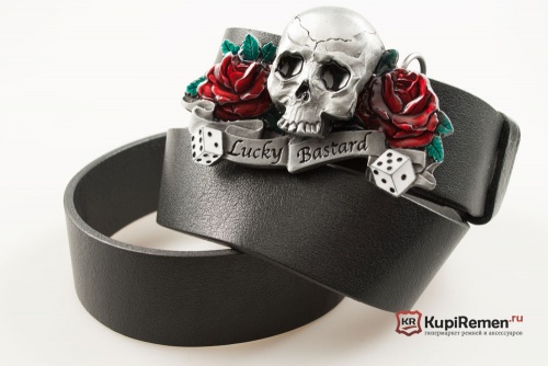 Кожаный ремень с пряжкой "LUCKY BASTARD" (Счастливчик) 3D - kupiremen.ru