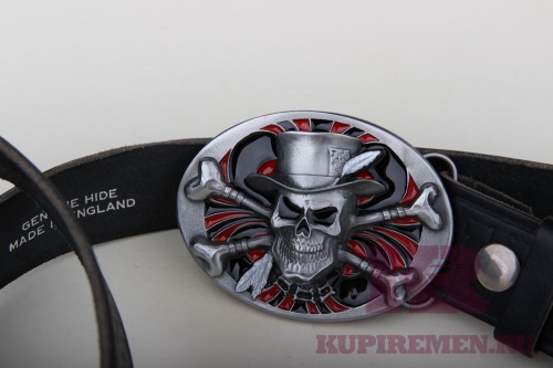 Кожаный ремень с пряжкой "Череп с костями" - kupiremen.ru