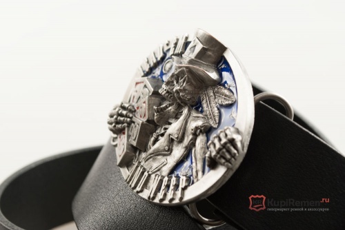 Кожаный ремень с пряжкой "Скелет с картами" 3D - kupiremen.ru