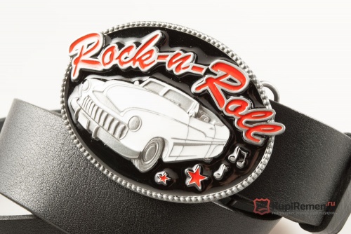 Кожаный ремень с пряжкой "ROCK&ROLL WHITE CAR"  - kupiremen.ru