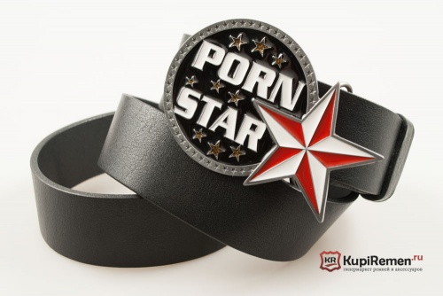 Кожаный ремень с пряжкой "PORN STAR" - kupiremen.ru
