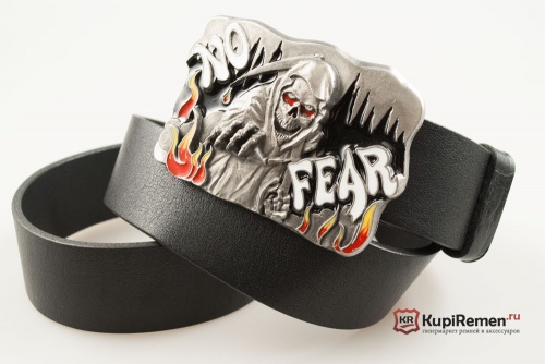 Кожаный ремень с пряжкой "No fear" (Не бойся) 3D - kupiremen.ru