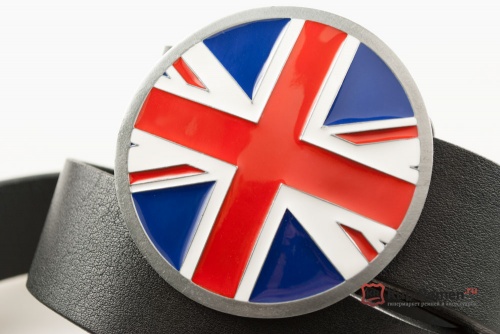 Кожаный ремень с пряжкой "ROUND UNION JACK" (Английский флаг) - kupiremen.ru