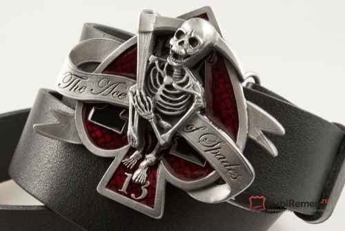 Кожаный ремень с пряжкой "The ace of spades" (Туз пик) - kupiremen.ru