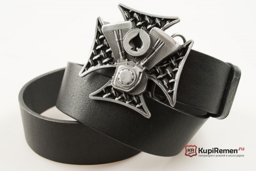 Кожаный ремень с пряжкой "V-TWIN PLATE" (V-образный двигатель) - kupiremen.ru