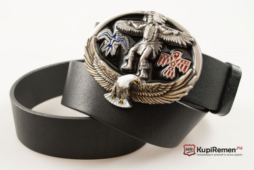Кожаный ремень с пряжкой "Индеец и орёл" 3D - kupiremen.ru