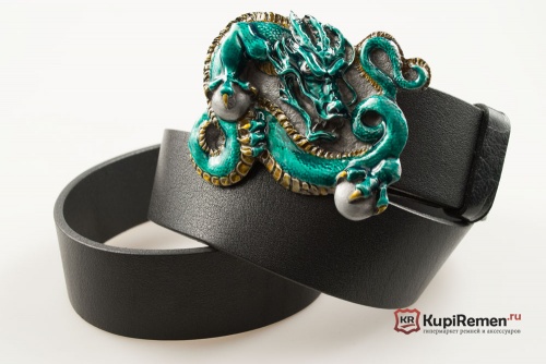 Кожаный ремень с пряжкой "CHINESE DRAGON - GREEN" (Китайский зелёный дракон) - kupiremen.ru