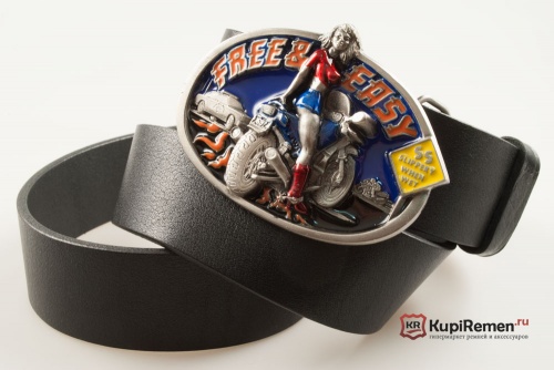 Кожаный ремень с пряжкой "FREE AND EASY" 3D - kupiremen.ru