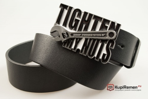 Кожаный ремень с пряжкой "TIGHTEN MY NUTS" (Сожмите мои орехи) 3D - kupiremen.ru
