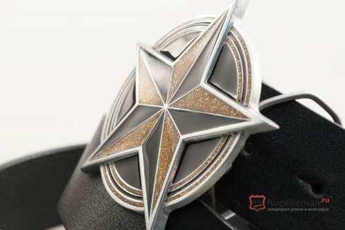 Кожаный ремень с пряжкой "NAUTICAL STAR BLACK - GOLD" (Навигационная звезда) - kupiremen.ru