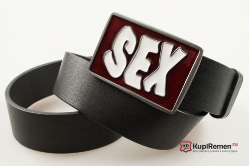 Кожаный ремень с пряжкой "Sex" (секс) - kupiremen.ru