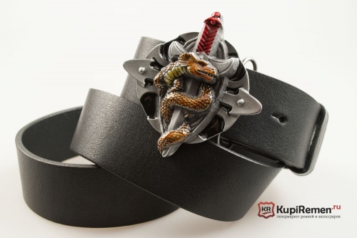 Кожаный ремень с пряжкой "Кинжал с драконом" 3D - kupiremen.ru