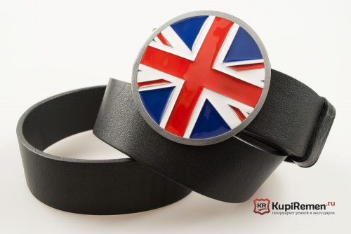 Кожаный ремень с пряжкой "ROUND UNION JACK" (Английский флаг) - kupiremen.ru