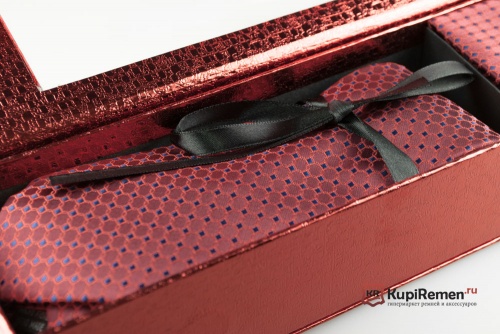 Мужской галстук бордового цвета ARISTOKRAT с нагрудным платком в коробке - kupiremen.ru