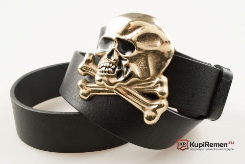 Кожаный ремень с пряжкой "SKULL AND CROSSBONES" (Череп с костями) 3D - kupiremen.ru