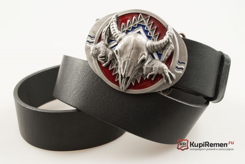 Кожаный ремень с пряжкой "Череп бизона" 3D - kupiremen.ru