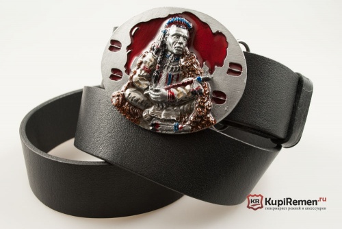 Кожаный ремень с пряжкой "Индейский вождь" 3D - kupiremen.ru