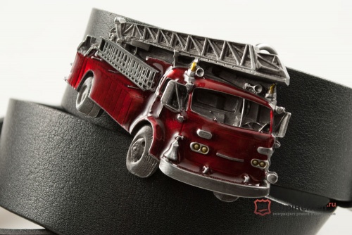 Кожаный ремень с пряжкой "FIRE ENGINE" (Пожарная машина) 3D - kupiremen.ru