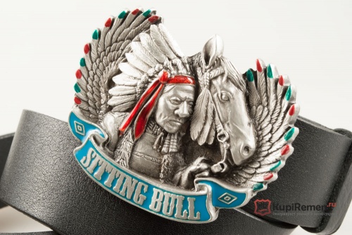 Кожаный ремень с пряжкой "SITTING BULL" - kupiremen.ru