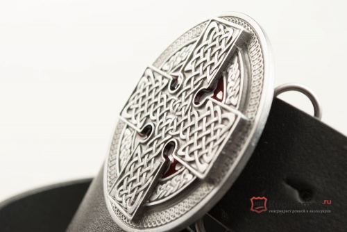 Кожаный ремень с пряжкой "ROUND CROSS RED" (Кельтский крест) - kupiremen.ru