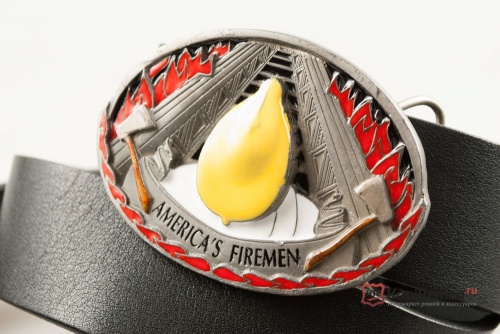 Кожаный ремень с пряжкой "AMERICANS FIREMEN" (Американские пожарные) 3D - kupiremen.ru