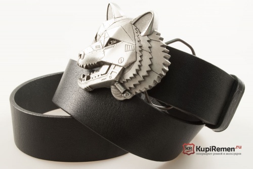 Кожаный ремень с пряжкой "CYBORG WOLFl" (Волк киборг) - kupiremen.ru