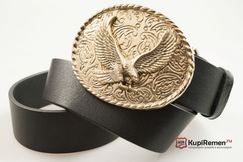 Кожаный ремень с пряжкой "Ковбойская бляха с орлом" (Латунь) - kupiremen.ru