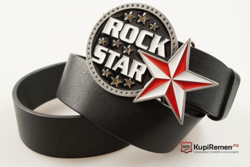Кожаный ремень с пряжкой "Rock STAR" (Рок звезда) - kupiremen.ru