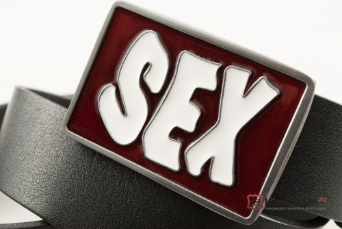 Кожаный ремень с пряжкой "Sex" (секс) - kupiremen.ru
