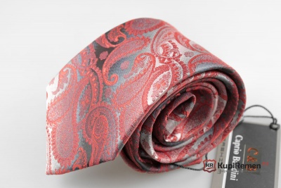 Красно-серый мужской галстук с нагрудным платком в коробке - kupiremen.ru