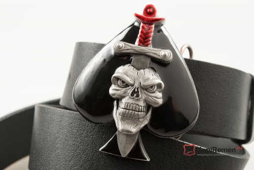 Кожаный ремень с пряжкой "SKULL AND DAGGER IN SPADE" (Череп с кинжалом) 3D - kupiremen.ru