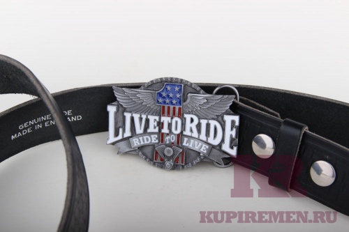 Кожаный ремень с пряжкой "Live to ride" - kupiremen.ru