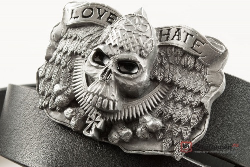 Кожаный ремень с пряжкой "LOVE & HATE" (любовь и ненависть) 3D - kupiremen.ru