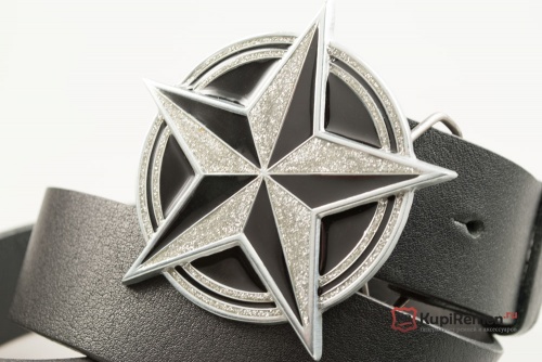 Кожаный ремень с пряжкой "NAUTICAL STAR BLACK - SILVER" (Навигационная звезда) - kupiremen.ru